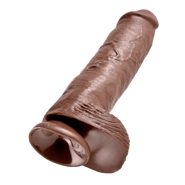 DILDO W/ BALLS 11" BROWN KING COCK