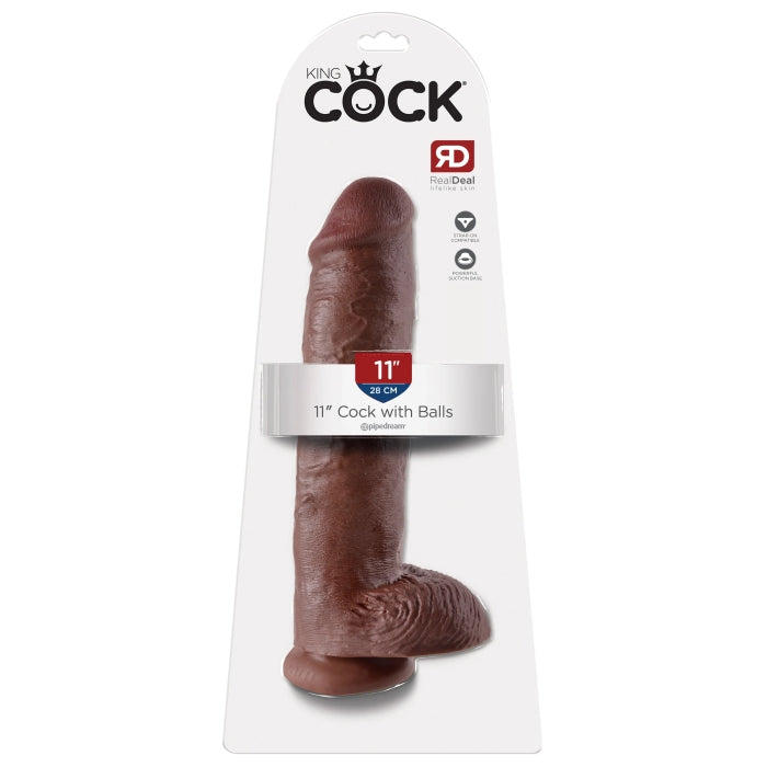 DILDO W/ BALLS 11" BROWN KING COCK