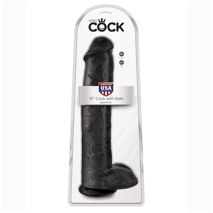 KING COCK 15IN COCK WITH BALLS - BLACK