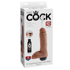 SQUIRTING DILDO W/ BALLS 8" TAN KING COCK