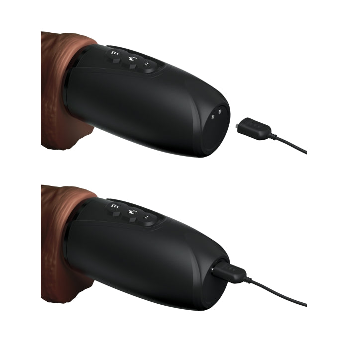 KCP 7.5" THRUSTING COCK WITH BALLS - BROWN