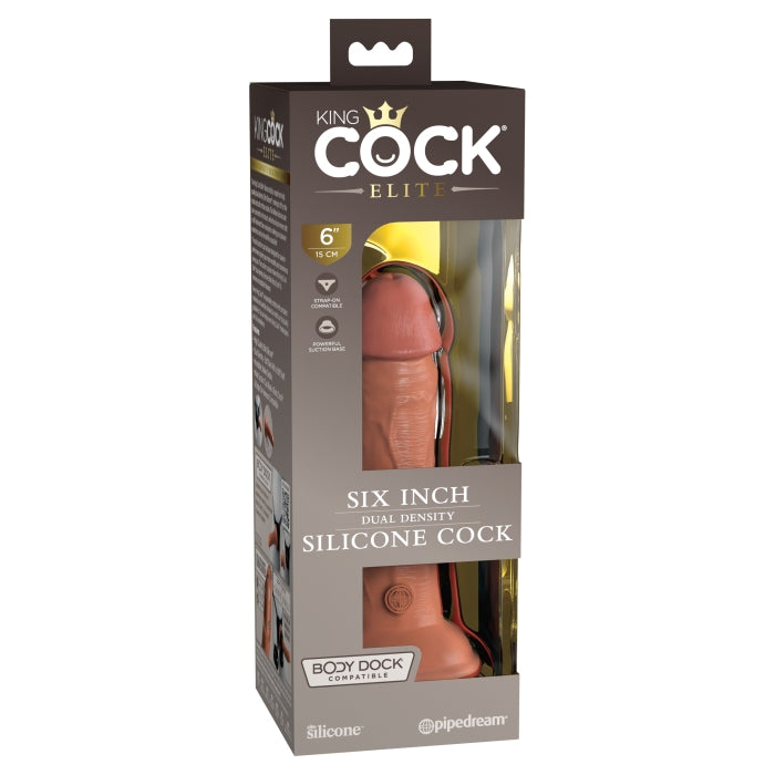 KING COCK ELITE 6" SILICONE DUAL DENSITY COCK - TAN