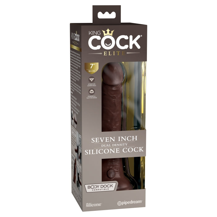 KING COCK ELITE 7" SILICONE DUAL DENSITY COCK - BROWN