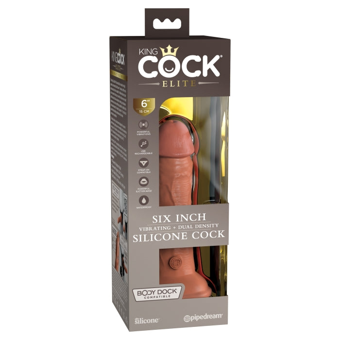 KING COCK ELITE 6" VIBE SILICONE DUAL DENSITY COCK - TAN