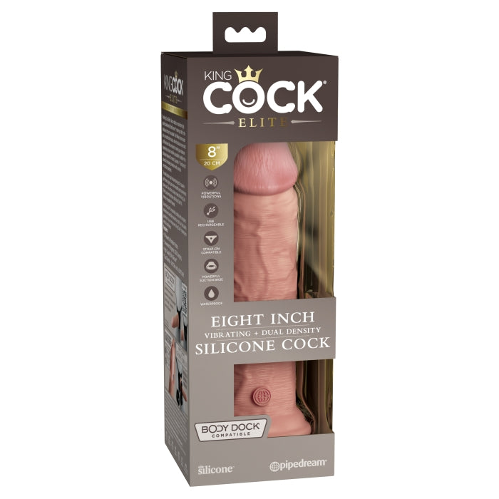 KING COCK ELITE 8" VIBE SILICONE DUAL DENSITY COCK - LIGHT