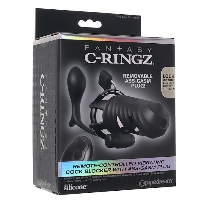 FANTASY C-RINGZ COCK BLOCKER WITH ASS-GASM PLUG  - BLACK