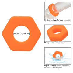 COCK RING ORANGE ALPHA LIQUID SILICONE PROLONG SEXAGON