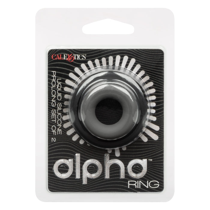 COCK RING BLACK ALPHA LIQUID SILICONE PROLONG SET OF 2