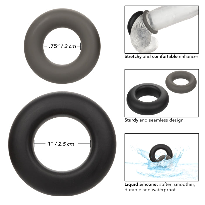 COCK RING BLACK ALPHA LIQUID SILICONE PROLONG SET OF 2