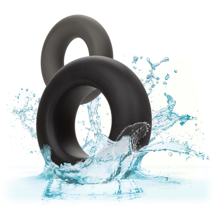COCK RING BLACK ALPHA LIQUID SILICONE PROLONG SET OF 2