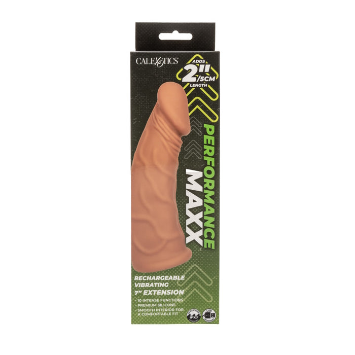 PERFORMANCE MAXX RECHARGEABLE VIBRATING EXTENSION 7" - BROWN