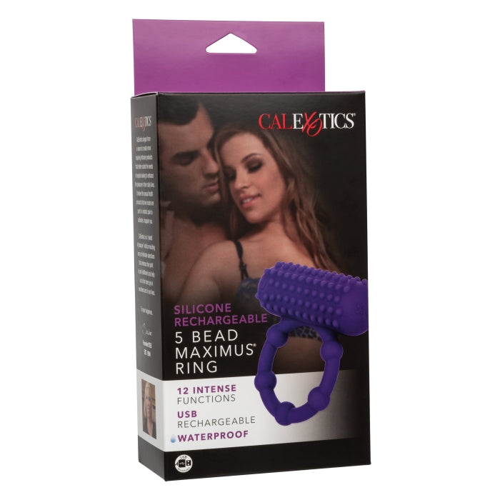 SILICONE RECHARGEABLE 5 BEAD MAXIMUS RING - PURPLE