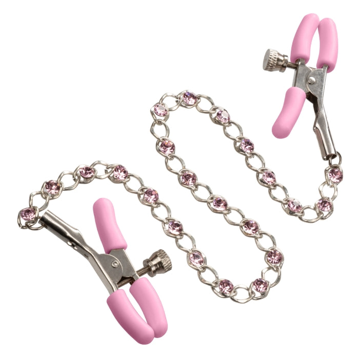 NIPPLE PLAY CRYSTAL CHAIN NIPPLE CLAMPS - PINK 12"