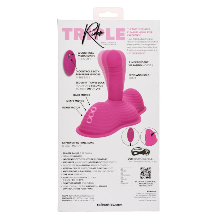 TRIPLE RIDER REMOTE CONTROL ECSTASY RUMBLER - PINK