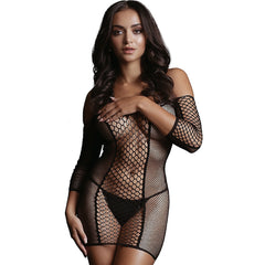 DUO NET SLEEVED MINI DRESS BLACK O/S