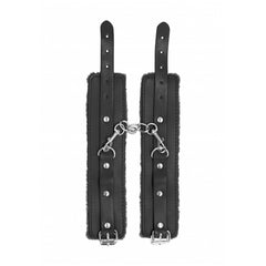 OUCH! PLUSH LEATHER HAND CUFFS - BLACK