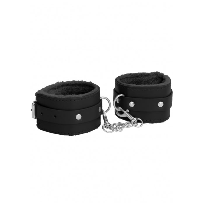 OUCH! PLUSH LEATHER ANKLE CUFFS - BLACK
