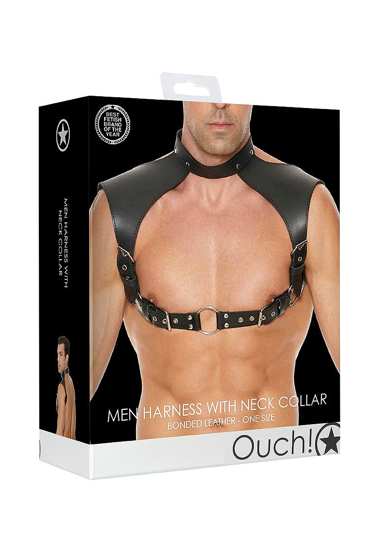 Men Harness with Neck Collar – One Size – Black