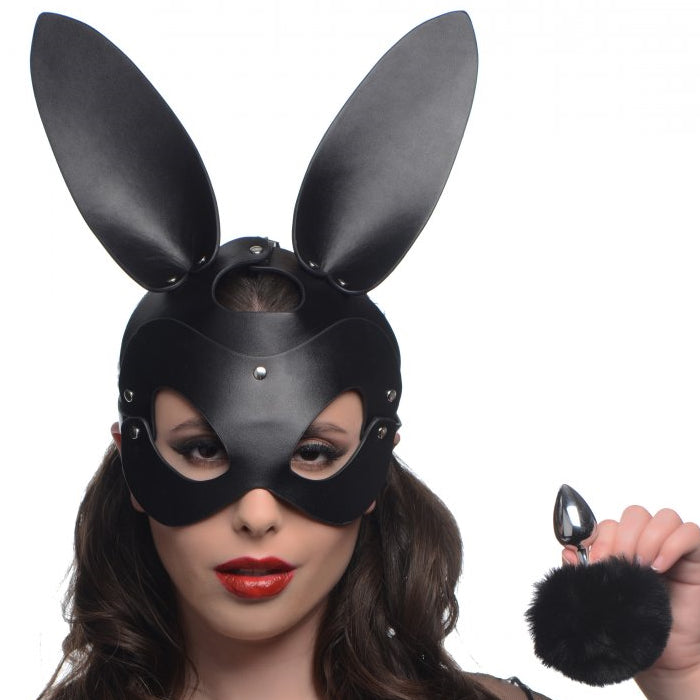 BUNNY TAIL ANAL PLUG AND MASK SET - BLACK