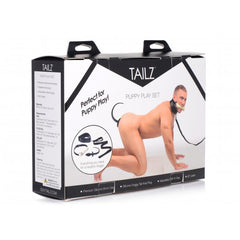 PUPPY PLAY SET BONE GAG, TAIL ANAL PLUG & COLLAR - BLACK