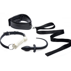 PUPPY PLAY SET BONE GAG, TAIL ANAL PLUG & COLLAR - BLACK
