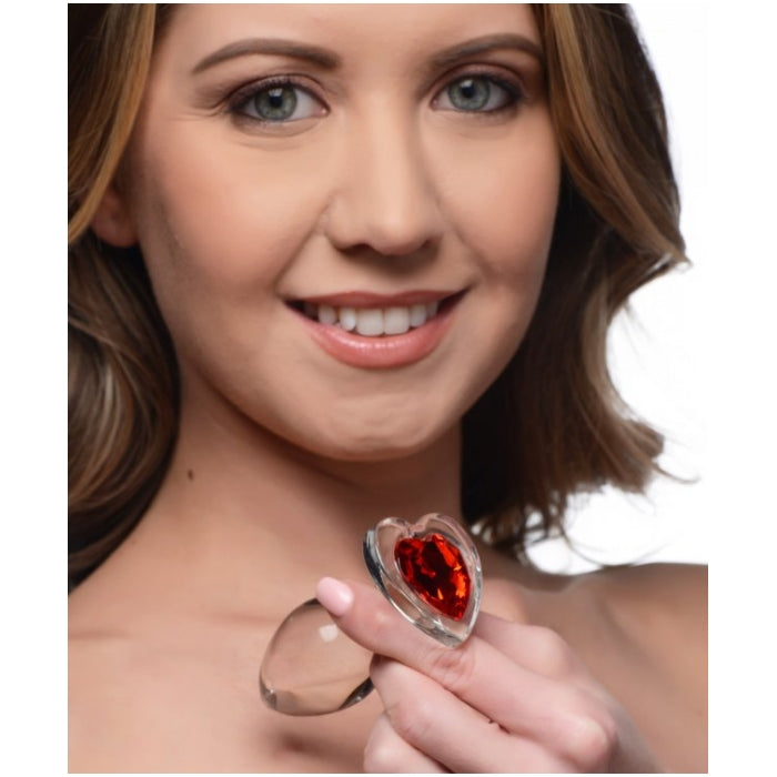 BS RED HEART GEM GLASS ANAL PLUG - MEDIUM