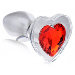 BS RED HEART GEM GLASS ANAL PLUG - SMALL