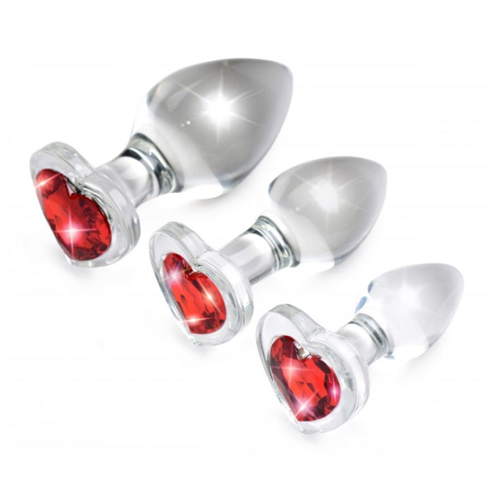 BS RED HEART GEM GLASS ANAL PLUG - SET