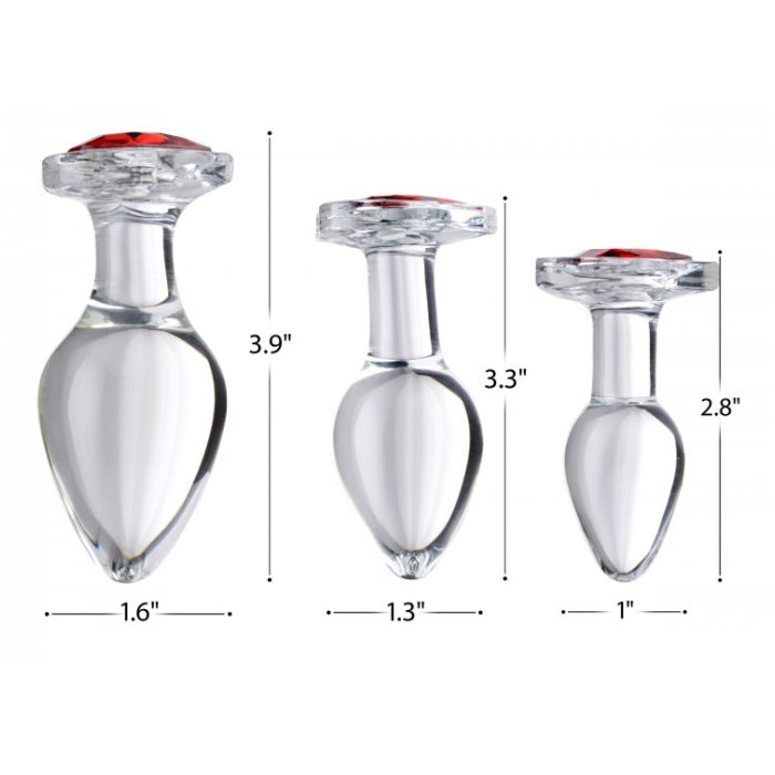 BS RED HEART GEM GLASS ANAL PLUG - SET
