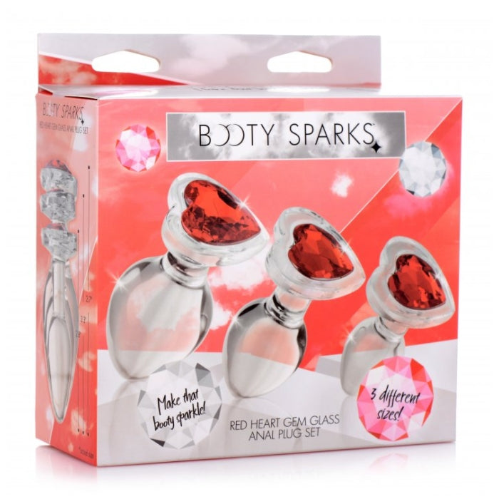 BS RED HEART GEM GLASS ANAL PLUG - SET