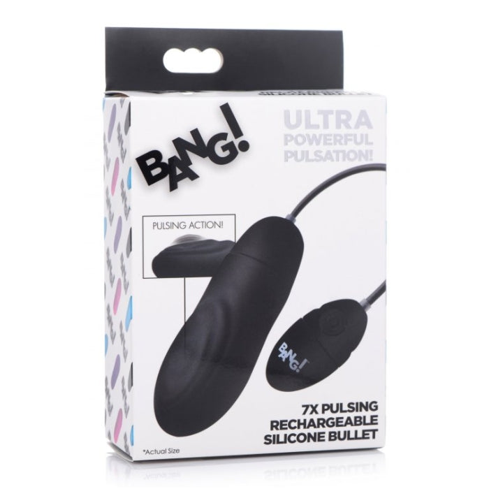 7X PULSING RECHARGEABLE SILICONE BULLET - BLACK