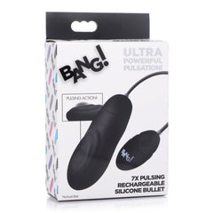7X PULSING RECHARGEABLE SILICONE BULLET - BLACK