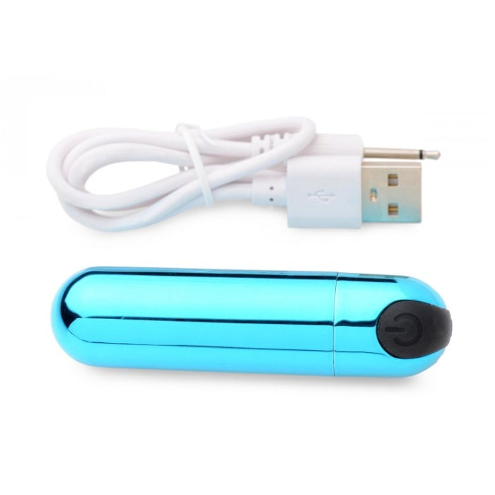 10X RECHARGEABLE VIBRATING METALLIC BULLET - BLUE