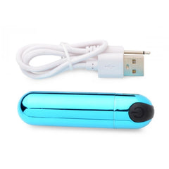 10X RECHARGEABLE VIBRATING METALLIC BULLET - BLUE