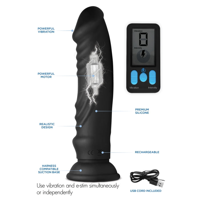 VIBRATING & E-STIM SILICONE DILDO W/ REMOTE
