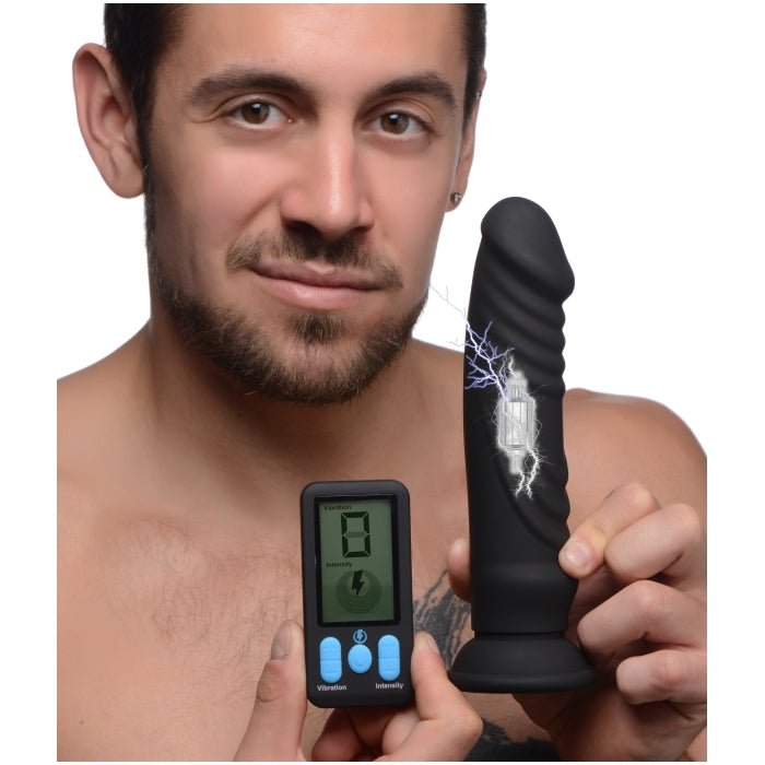 VIBRATING & E-STIM SILICONE DILDO W/ REMOTE