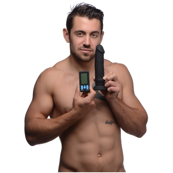 VIBRATING & E-STIM SILICONE DILDO W/ REMOTE