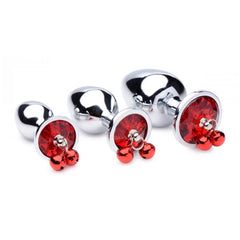 BS RED GEM WITH BELLS ANAL PLUG SET 4"