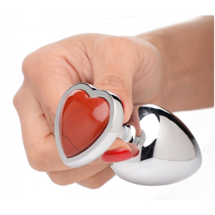 BS GEMSTONES RED JASPER HEART - LARGE ANAL PLUG