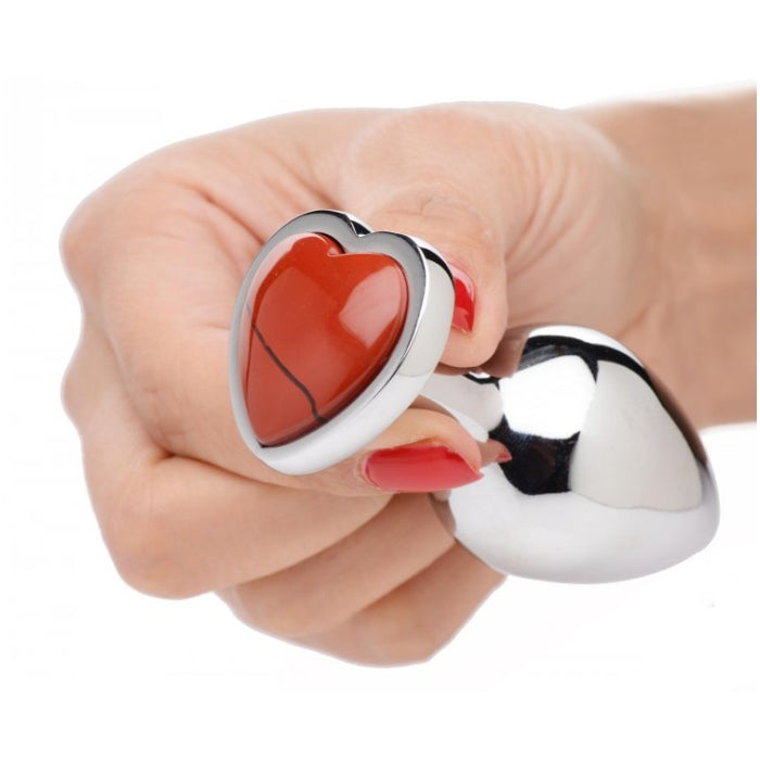 BS GEMSTONES RED JASPER HEART - MEDIUM ANAL PLUG