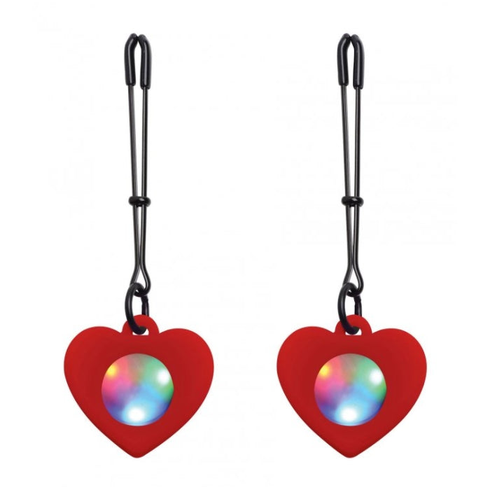 CH SILICONE LIGHT UP HEART TWEEZER NIPPLE CLAMPS 4.5"