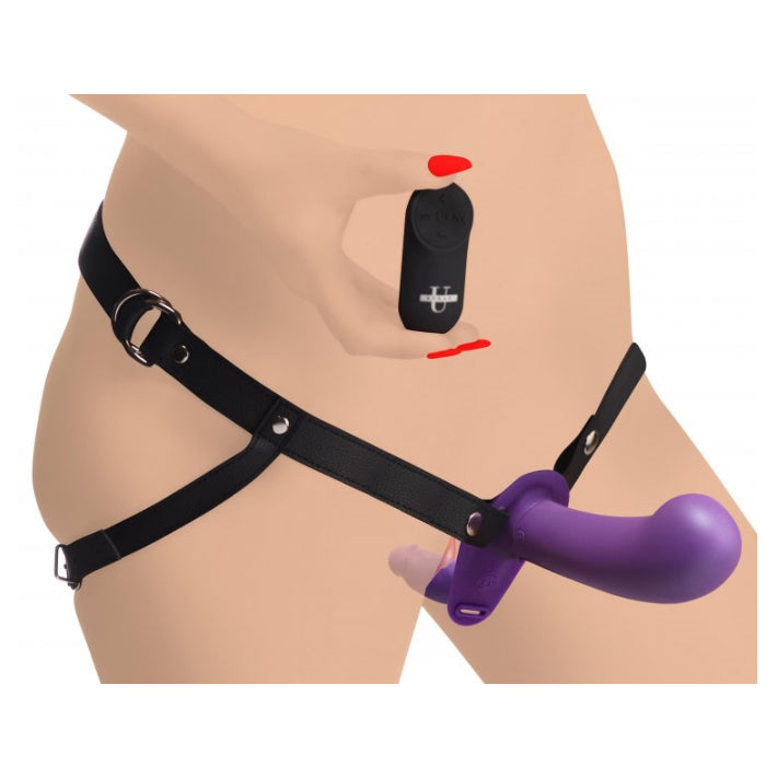 SU 28X DOUBLE DEVA 2" DOUBLE DILDO W/HARNESS REMOTE - PURPLE