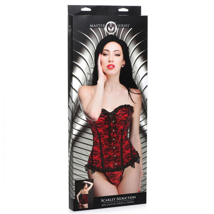 CORSET & THONG MEDIUM SCARLET SEDUCTION LACE UP