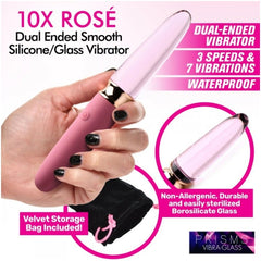 PR VIBRA-GLASS 10X ROSE DUAL ENDED SMOOTH SILI/GLASS V