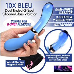 PR VIBRA-GLASS 10X BLEU DUAL ENDED G-SPOT SILI/GLASS V