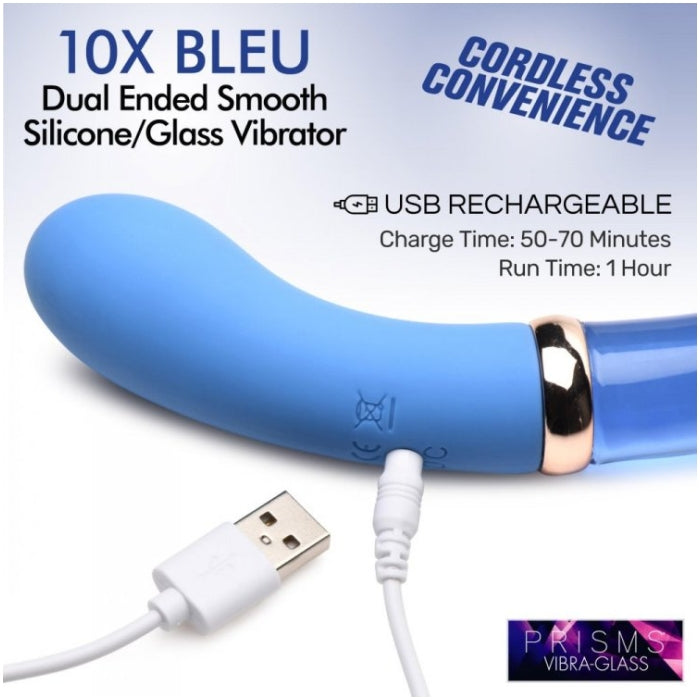 PR VIBRA-GLASS 10X BLEU DUAL ENDED G-SPOT SILI/GLASS V