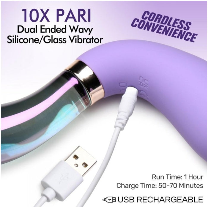 PR VIBRA-GLASS 10X PARI DUAL ENDED WAVY SILI/GLASS V
